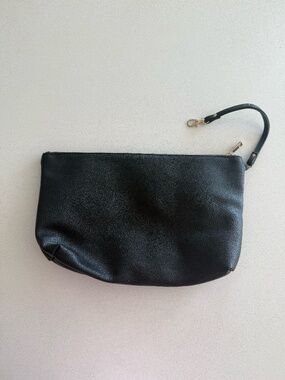 Black Leather Cosmetic Bag / Purse Organizer Insert Leather Clutch 9x13"